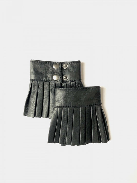 Black pleated leather cuffs